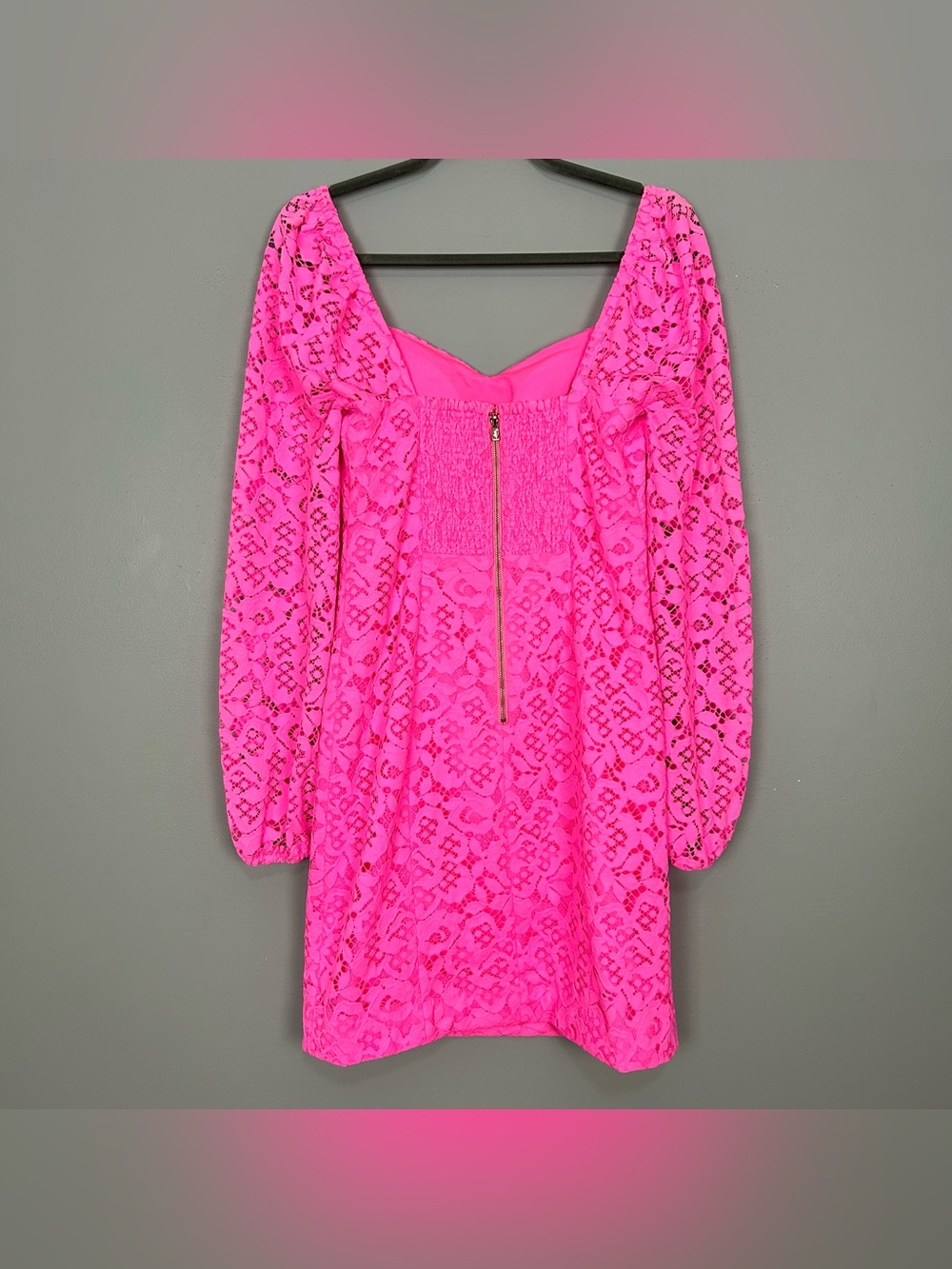 Lilly Pulitzer Juliah Long Sleeve Lace Dress Women’s Size 2 Puff Sleeves Barbie - Picture 6 of 10